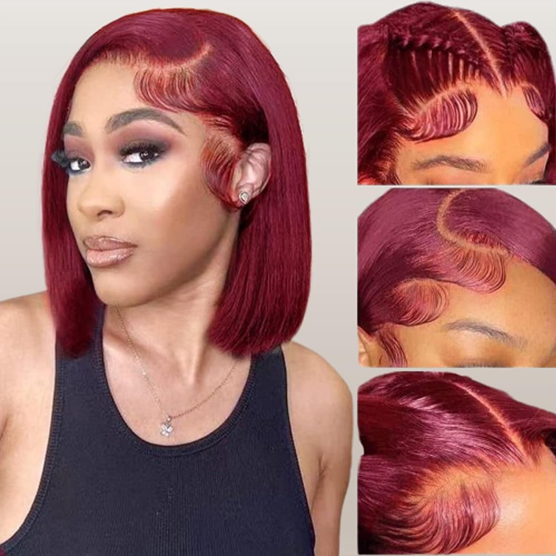 Minimalist Short Bob: Burgundy Red 13x4 Lace Wig Straight Human Hair