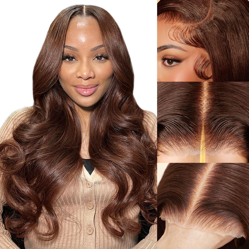 Flash Sale: Glueless Chestnut Dark Brown Color 4x4 Lace Closure Body Wave Human Hair Wig