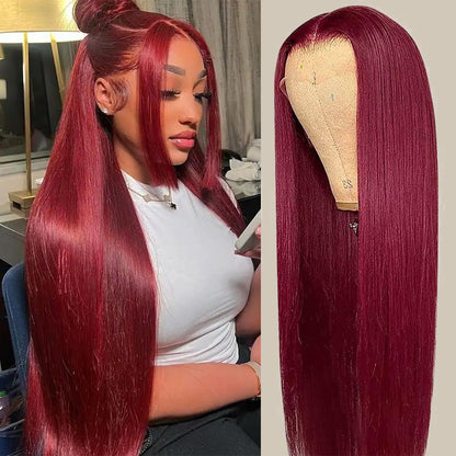 4x4 Lace Burgundy 99J Red Colored Hair Closure Wig - Straight Undetectable Glueless Hair Wig