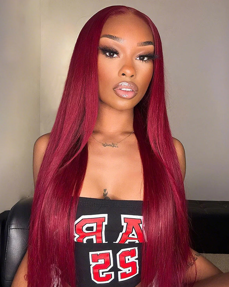 13x4 Lace Burgundy 99J Red Colored Hair Closure Wigs Straight Undetectable Hair Wig Color Wig Glueless