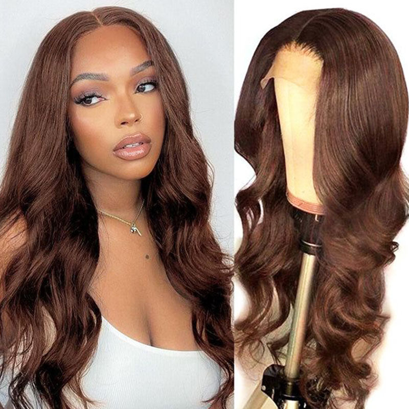 Flash Sale: Glueless Chestnut Dark Brown Color 4x4 Lace Closure Body Wave Human Hair Wig