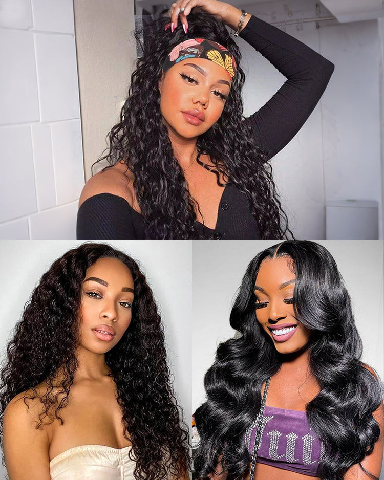 Arabella $99 Final Deal Price Varied Lace Natural Black Water Wave/Body Wave/Deep Wave Wig