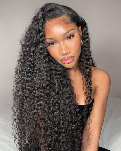 Long Length Curly Wig 40&quot;Human Hair 13x4 Lace Frontal Wig Deep Wave Jerry Curly Water Wave Loose Wave Natural Black