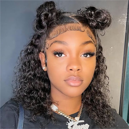 Minimalist Bob: 15A Water Wave 13x4 Lace Front Natural Black Curly Human Hair Wig