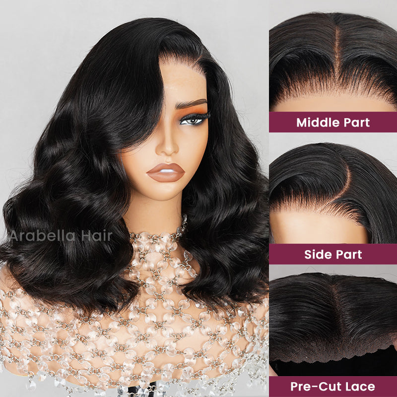 【Limited Design】Glueless 6x5 Pre-Cut Lace Blowout In Wavy Wig Easy-Wear Natural Black Pre-Bleached Knots Human Hair Wigs