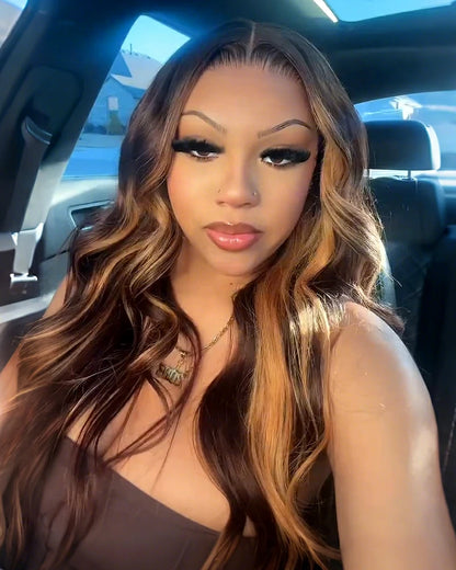 【$299 = 2 WIGS】Arabella 13x6 Three-Go™ Chocolate Brown Skunk Stripe Glueless Wig Body Wave With Drawstring 100% Human Hair Wig