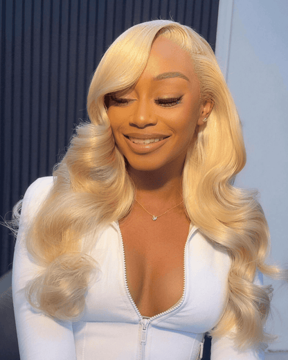 Arabella 13x4 Frontal Lace &amp; 6x5 Invisible Knots Glueless 613 Blonde Body Wave Wig Invisible Knots Realistic Hairline
