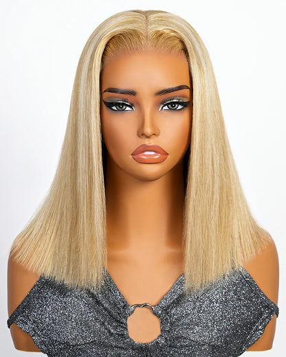 Arabella 6x5 Invisible Knots Glueless Blonde Khaki Highlight Straight Bob Wig Pre-cut Lace Beginner Friendly