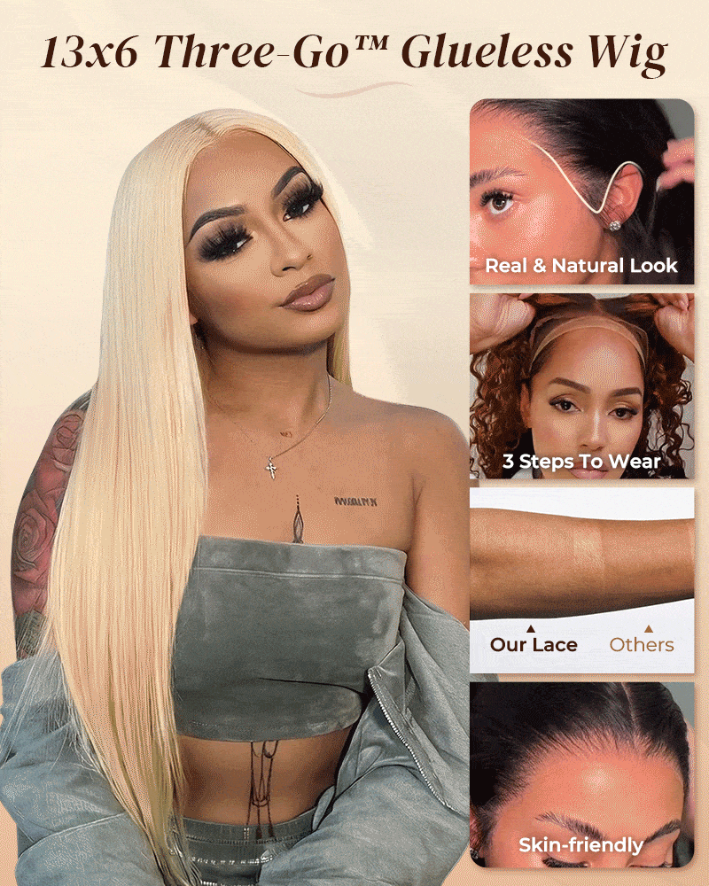 【$299 = 2 WIGS】Arabella 13x6 Three-Go™ 613 Blonde Glueless Wig Silky Straight With Drawstring 100% Human Hair Wig