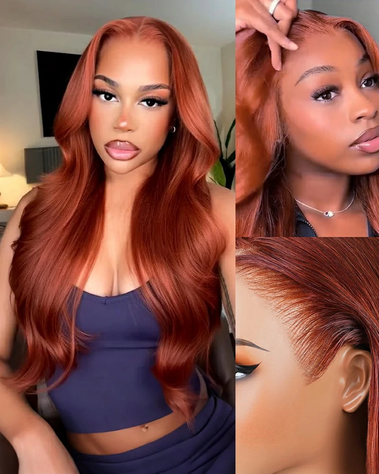 Arabella 13x6 Three-Go™ Dark Copper Ginger Glueless Wig Loose Body Wave With Drawstring 100% Human Hair Wig