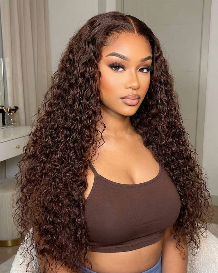 Arabella 13x6 Three-Go™ glueless wWig chocolate brown burmese curly middle part style