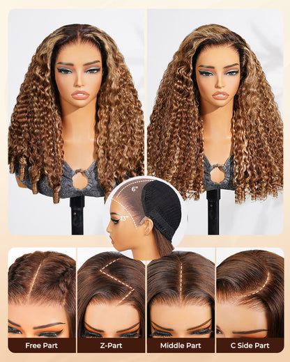 Arabella 13x6 Three-Go™ Ombre Highlight Honey Blonde Glueless Wig Jerry Curly with Burmese Curly With Drawstring 100% Human Hair Wig