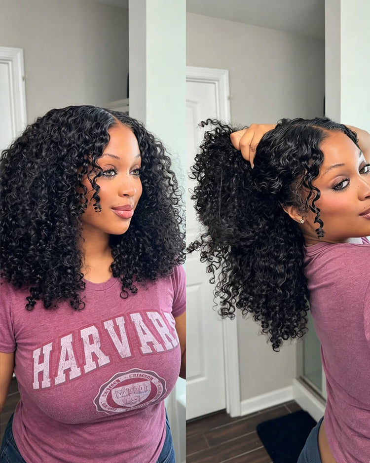 Arabella 13x6 Three-Go™ Glueless Wig Jerry Curly With Drawstring Natural Black 100% Human Hair Wig