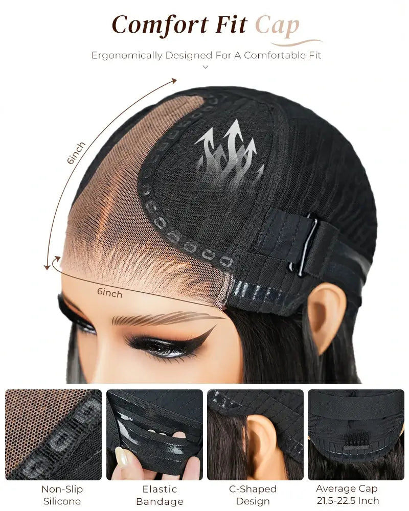 Arabella 6x6 Lace Straight Bob Wig Invisible Knots Natural Black with Bangs Glueless Beginner Friendly