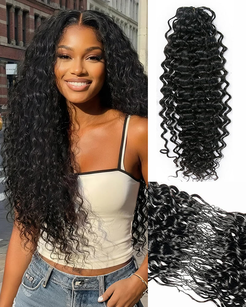 Arabella Water Wave Feather Crochet Hair Natural Black Hair Extensions Pre-Separated Lightweight Miracle Knots