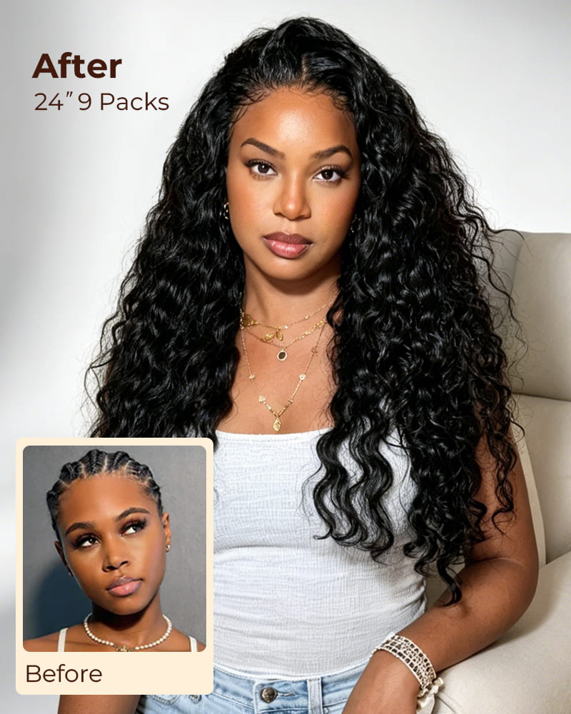 Arabella Water Wave Feather Crochet Hair Natural Black Hair Extensions Pre-Separated Lightweight Miracle Knots