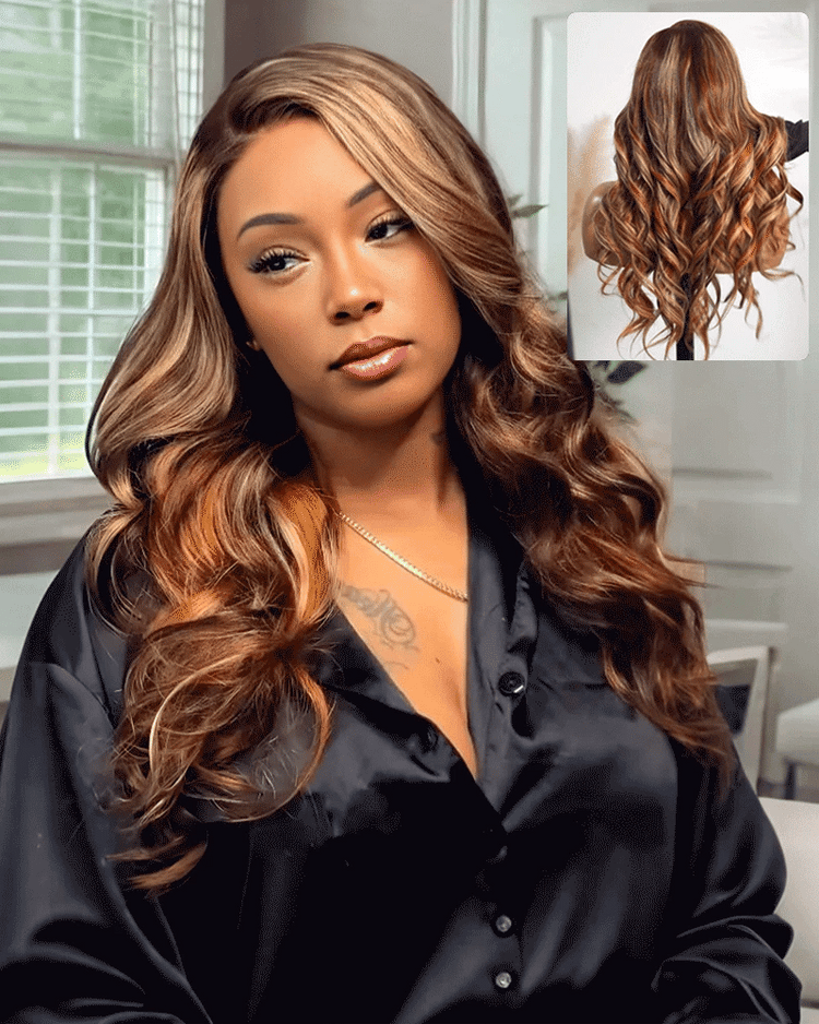 Arabella 13x6 Three-Go™ Brown Ombre Highlights Glueless Wig Loose Body Wave With Drawstring 100% Human Hair Wig