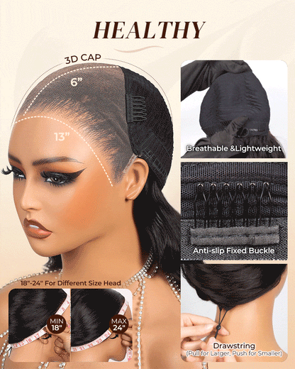 Arabella 13x6 Three-Go™ Natural Black Glueless Wig Jerry Curly with Burmese Curly With Drawstring 100% Human Hair Wig
