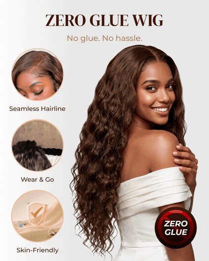 Arabella Zerowear™ 13x6 Invisible HD Lace Glueless Wig Bohemian Curl With Drawstring Chocolate Brown 100% Human Hair Wig