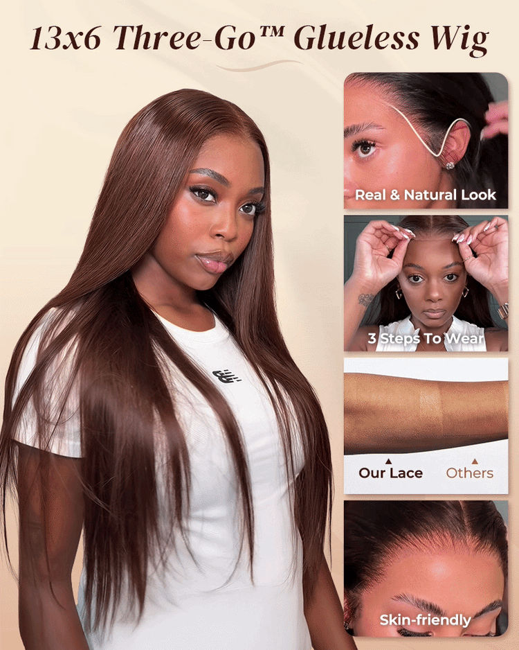 Arabella 13x6 Three-Go™ Chocolate Brown Glueless Wig Silky Straight With Drawstring 100% Human Hair Wig