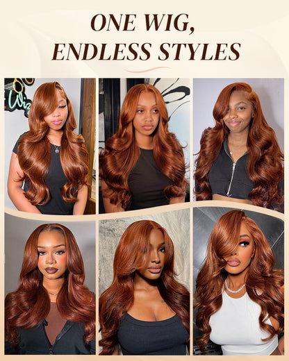Arabella 13x6 Lace Three-Go™ Dark Copper Ginger Glueless Wig Loose Body Wave With Drawstring 100% Human Hair Wig