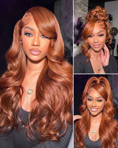 Arabella 13x6 Lace Three-Go™ Dark Copper Ginger Glueless Wig Loose Body Wave With Drawstring 100% Human Hair Wig