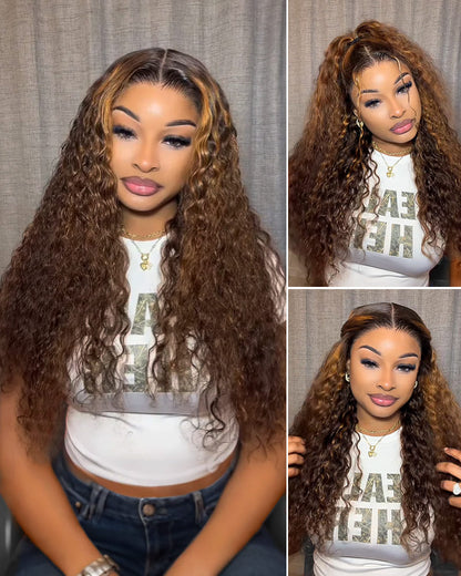 Arabella 13x6 Three-Go™ Glueless Wig Dark Brown Highlights Burmese Curly With Drawstring
