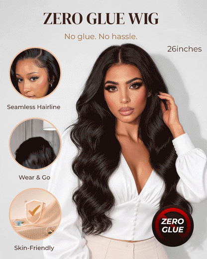 Arabella 13x6 Zerowear™ Invisible HD Lace Glueless Wig 300% High Density Super Double Drawn Body Wave Natural Black 100% Human Hair