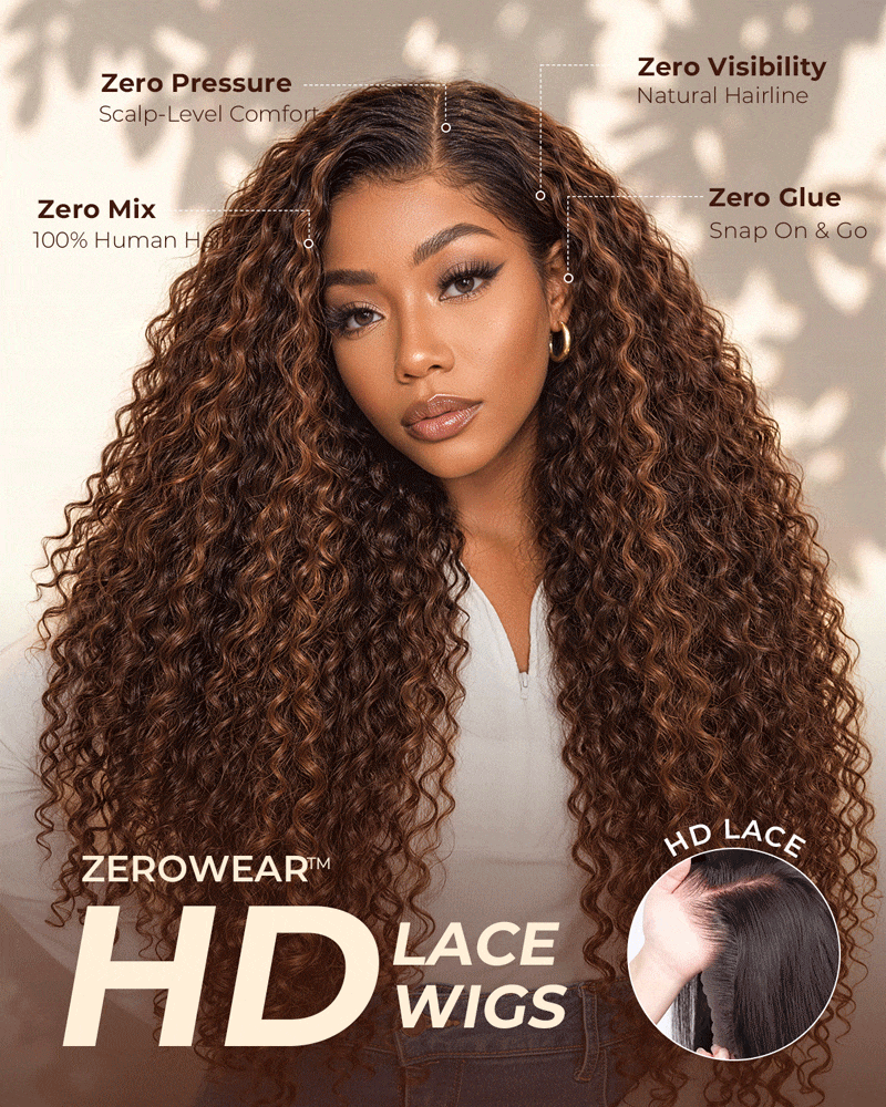 Arabella 13x6 Three-Go™ Glueless Wig Dark Brown Highlights Burmese Curly With Drawstring