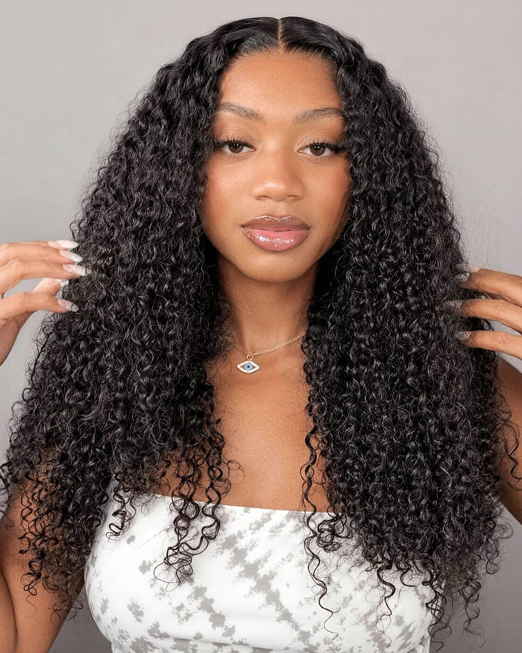 Arabella Zerowear™ 13x6 Invisible HD Lace Glueless Wig Jerry Curly with Burmese Curly With Drawstring Natural Black 100% Human Hair Wig