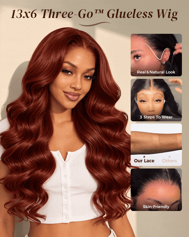 Arabella 13x6 Three-Go™ Reddish Brown Glueless Wig Straight With Drawstring 100% Human Hair Wig