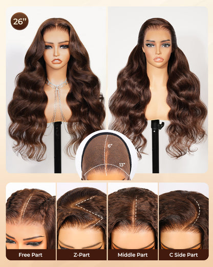 Arabella 13x6 Three-Go™ Chocolate Brown Glueless Wig Body Wave With Drawstring 100% Human Hair Wig