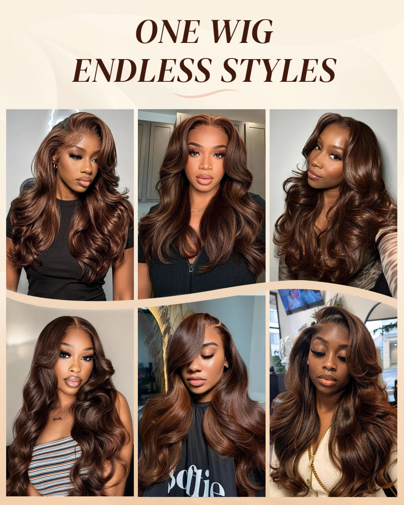 Arabella 13x6 Three-Go™ Chocolate Brown Glueless Wig Body Wave With Drawstring 100% Human Hair Wig