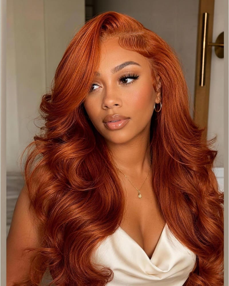 Arabella 13x6 Lace Three-Go™ Dark Copper Ginger Glueless Wig Loose Body Wave With Drawstring 100% Human Hair Wig