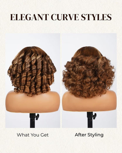Arabella 6x5 Lace Glueless Honey Blonde Highlights On Brown Wig Bouncy Curly Wig Beginner Friendly