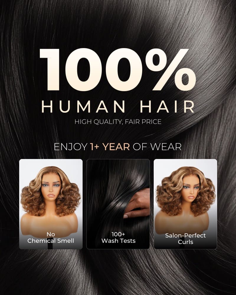 Arabella 6x5 Lace Glueless Honey Blonde Highlights On Brown Wig Bouncy Curly Wig Beginner Friendly