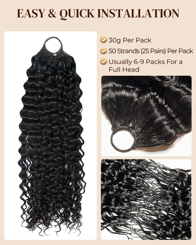 Arabella Water Wave Feather Crochet Hair Natural Black Hair Extensions Pre-Separated Lightweight Miracle Knots