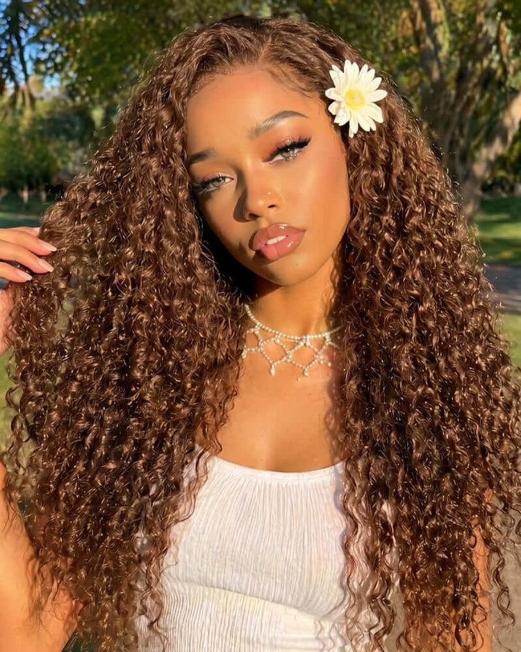 Arabella 13x6 Three-Go™ chocolate brown glueless wig water wave with drawstring human hair wig