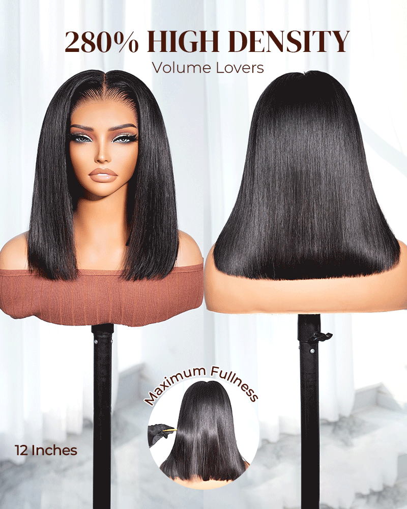 Arabella 13x6 Three-Go™ 280% High Density Straight Bob Invisible Knots Natural Black Glueless Beginner Friendly