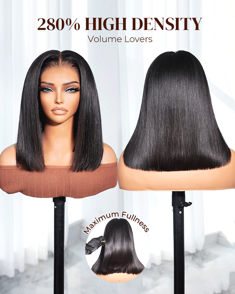 Arabella 13x6 Three-Go™ 280% High Density Straight Bob Invisible Knots Natural Black Glueless Beginner Friendly