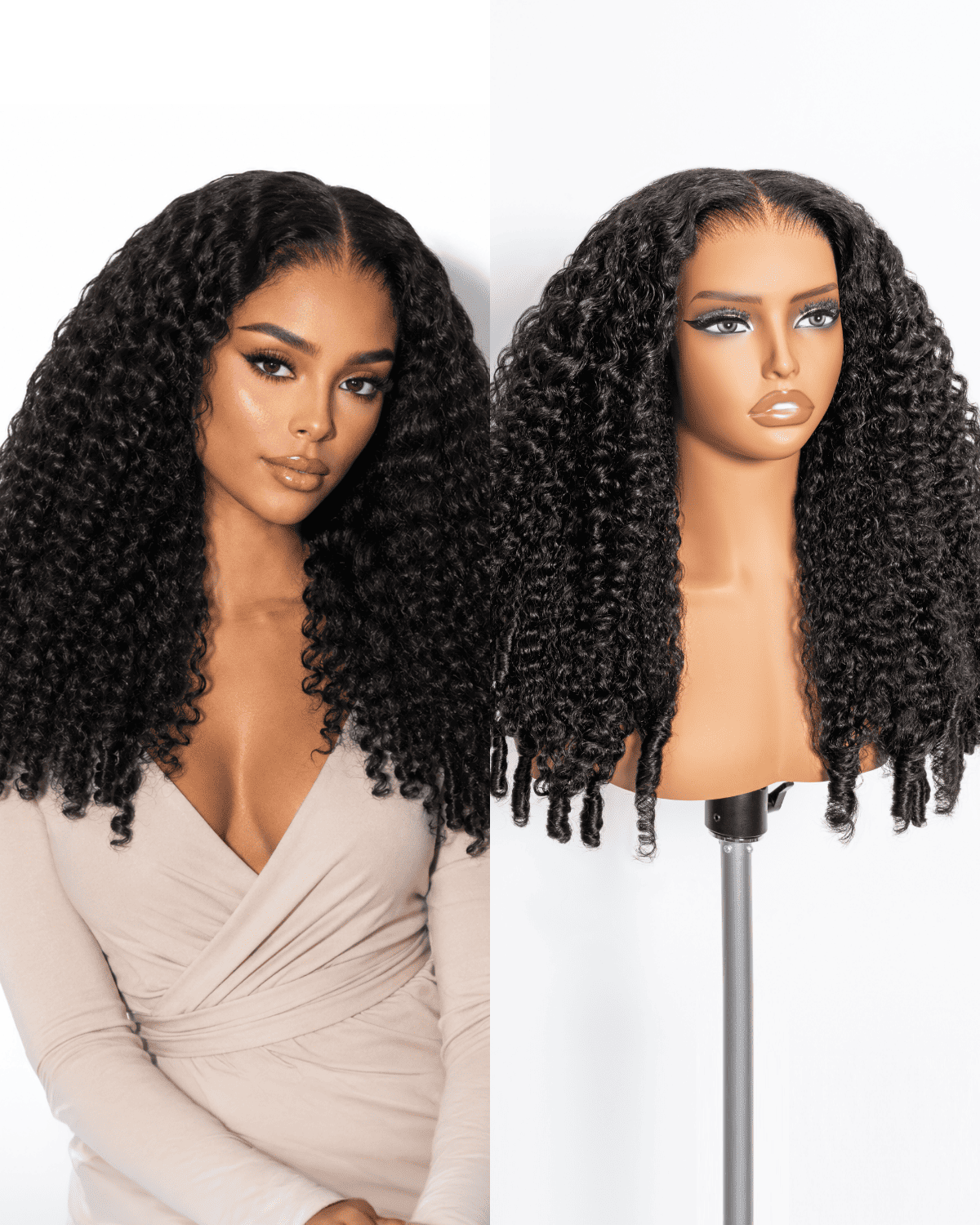 Arabella Zerowear™ 13x6 Invisible HD Lace Glueless Wig Jerry Curly with Burmese Curly With Drawstring Natural Black 100% Human Hair Wig