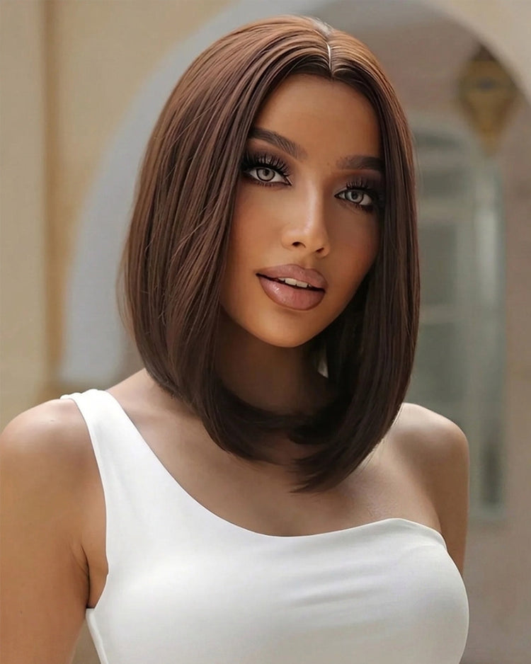 Arabella 13x6 Three-Go™ 250% Density Chocolate Brown Glueless Wig Straight Bob Wig  With Drawstring