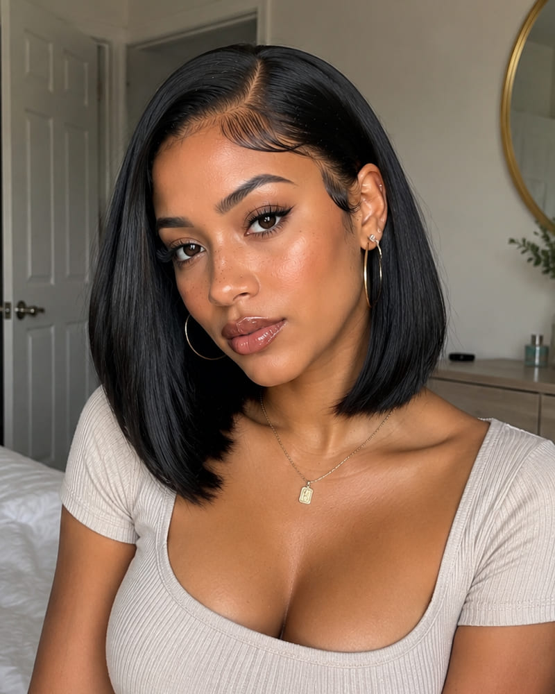 Arabella 13x6 Three-Go™ 280% High Density Straight Bob Invisible Knots Natural Black Glueless Beginner Friendly