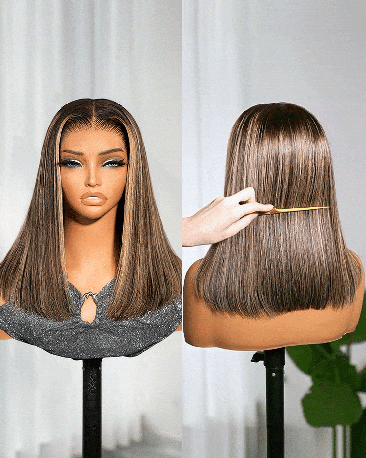 Arabella 13x6 Three-Go™ 250% High Density Ombre Platinum Blonde Balayage Highlights Old Money Bob Glueless Wig Straight Bob Wig  With Drawstring