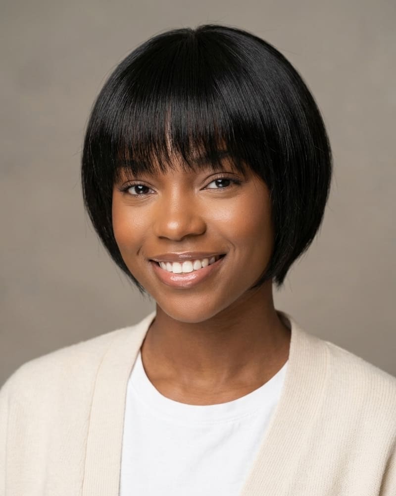 Arabella 6 inches Non-Lace Natural Black Straight Bob Wig Machine Made Wig