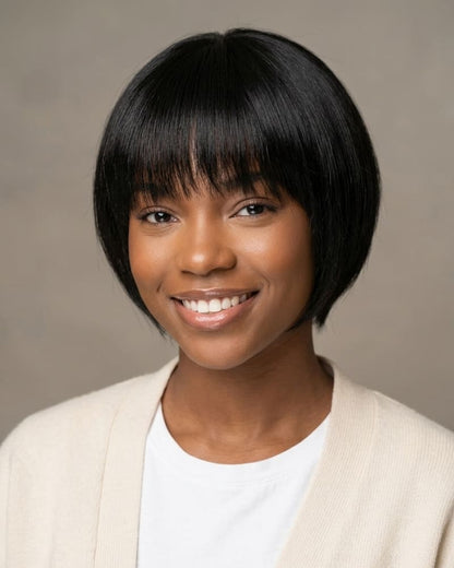 Arabella 6 inches Non-Lace Natural Black Straight Bob Wig Machine Made Wig