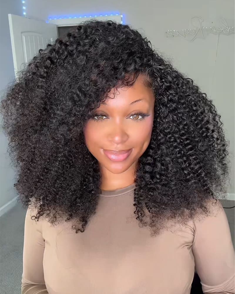 Arabella V-Part Natural Black Afro Kinky Curly Wig + Crochet Hair Invisi Drawstring Upgrade Clip