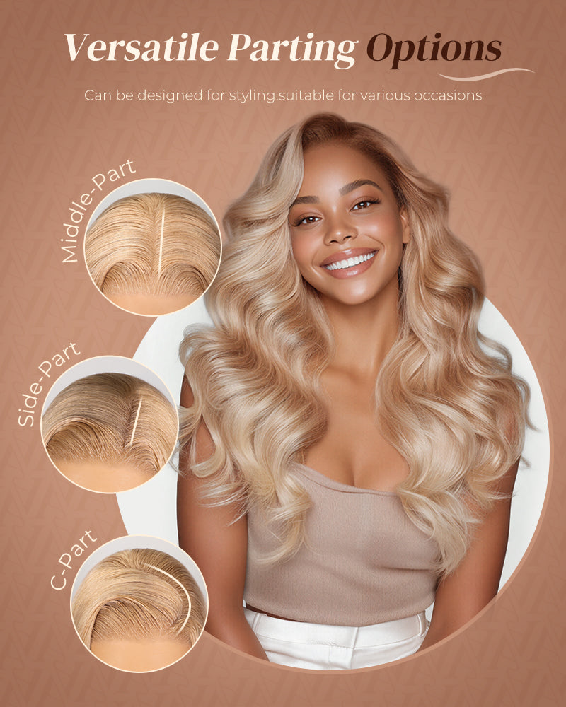 000Arabella 13x6 Three-Go™ Ash Blonde Highlight Glueless Wig Loose Body Wave With Drawstring 100% Human Hair Wig