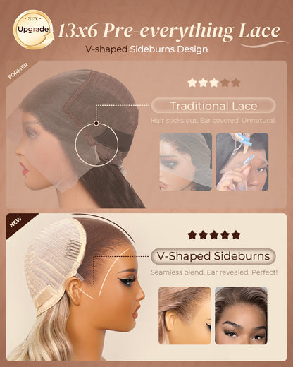 000Arabella 13x6 Three-Go™ Ash Blonde Highlight Glueless Wig Loose Body Wave With Drawstring 100% Human Hair Wig