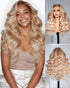 000Arabella 13x6 Three-Go™ Ash Blonde Highlight Glueless Wig Loose Body Wave With Drawstring 100% Human Hair Wig 6x5 Pre-Cut Lace